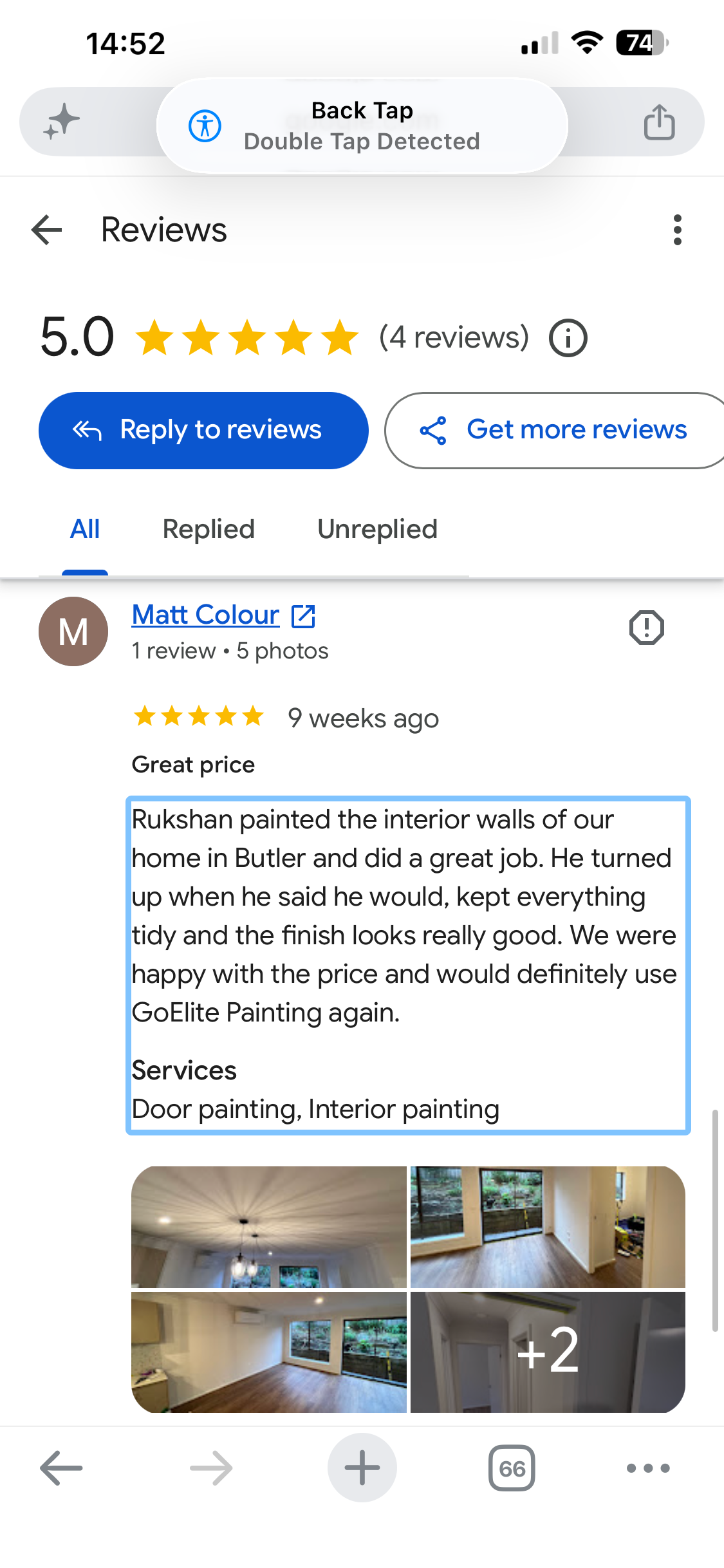 GOELITE Painting customer review from Matt on Google